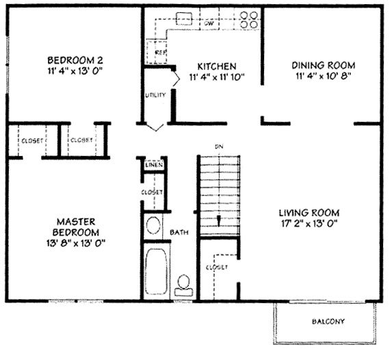2 bedroom with balcony floor plan